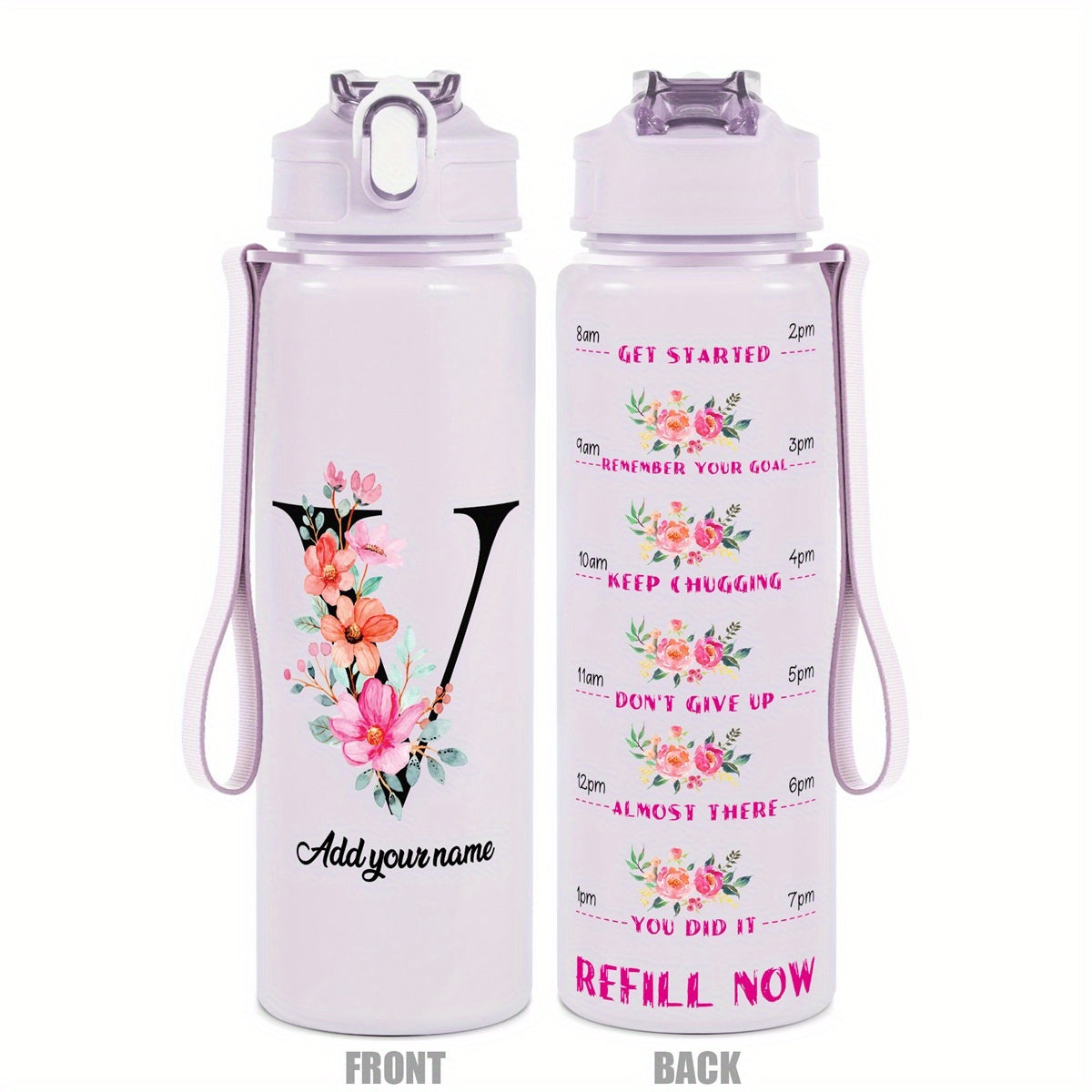 Custom Name 25oz Water Bottle with Time Markers – Leakproof Hydration Tracker Bottle