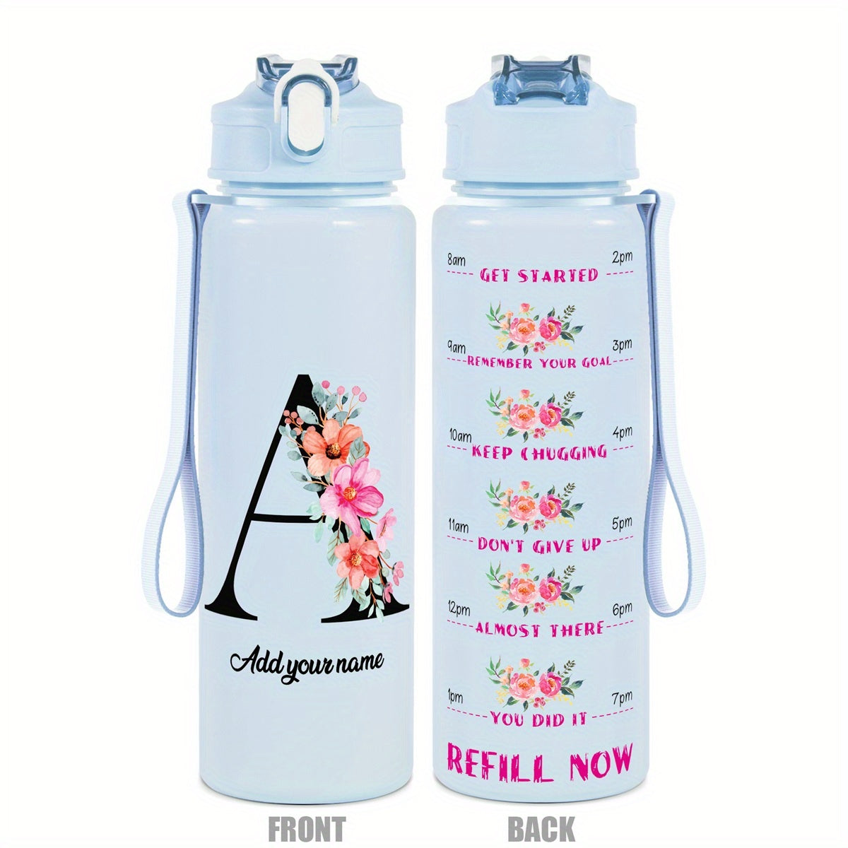 Custom Name 25oz Water Bottle with Time Markers – Leakproof Hydration Tracker Bottle