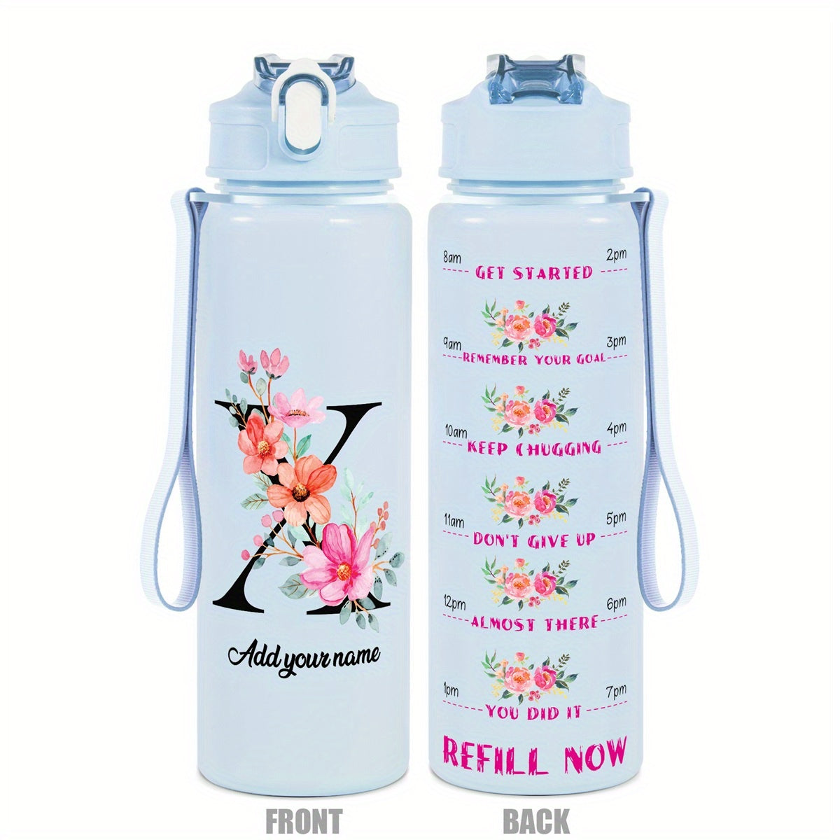 Custom Name 25oz Water Bottle with Time Markers – Leakproof Hydration Tracker Bottle