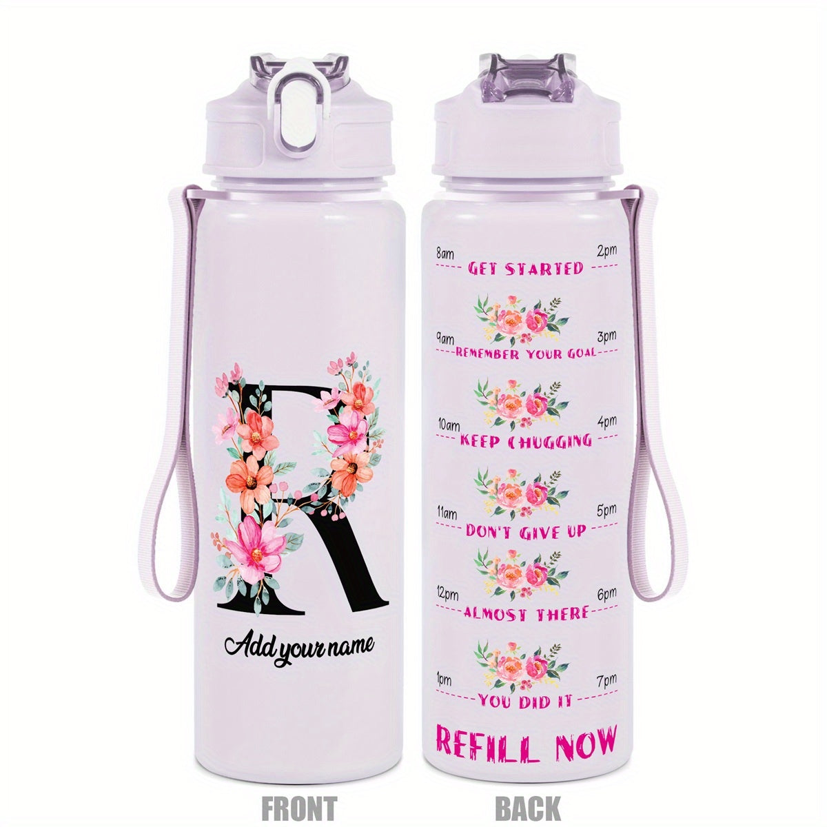 Custom Name 25oz Water Bottle with Time Markers – Leakproof Hydration Tracker Bottle