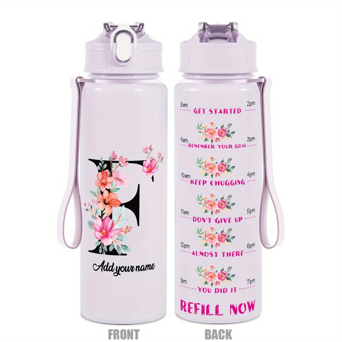 Custom Name 25oz Water Bottle with Time Markers – Leakproof Hydration Tracker Bottle