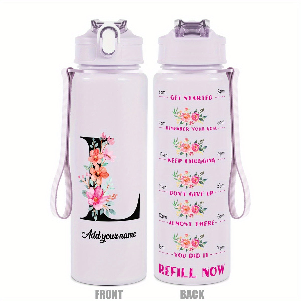Custom Name 25oz Water Bottle with Time Markers – Leakproof Hydration Tracker Bottle