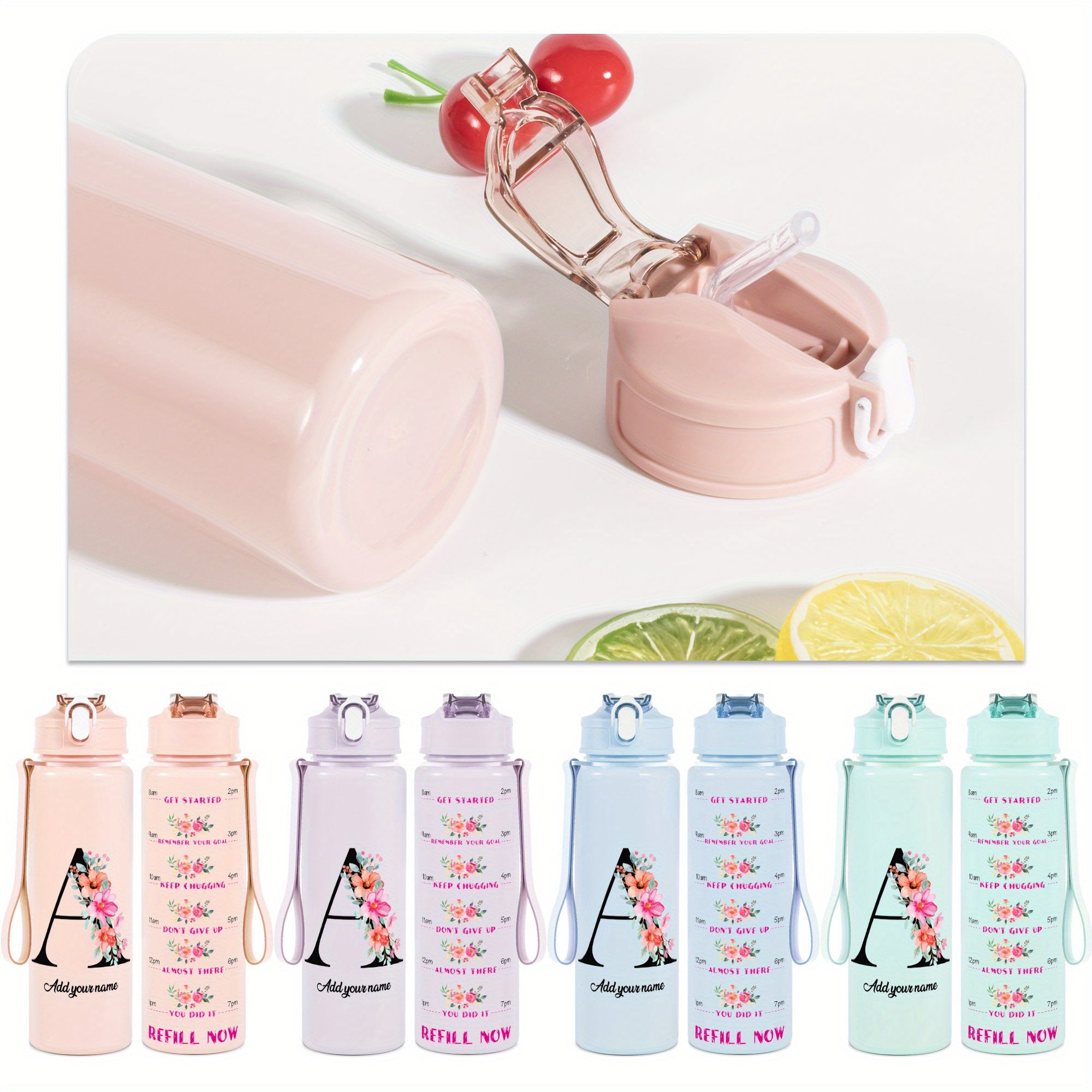 Custom Name 25oz Water Bottle with Time Markers – Leakproof Hydration Tracker Bottle