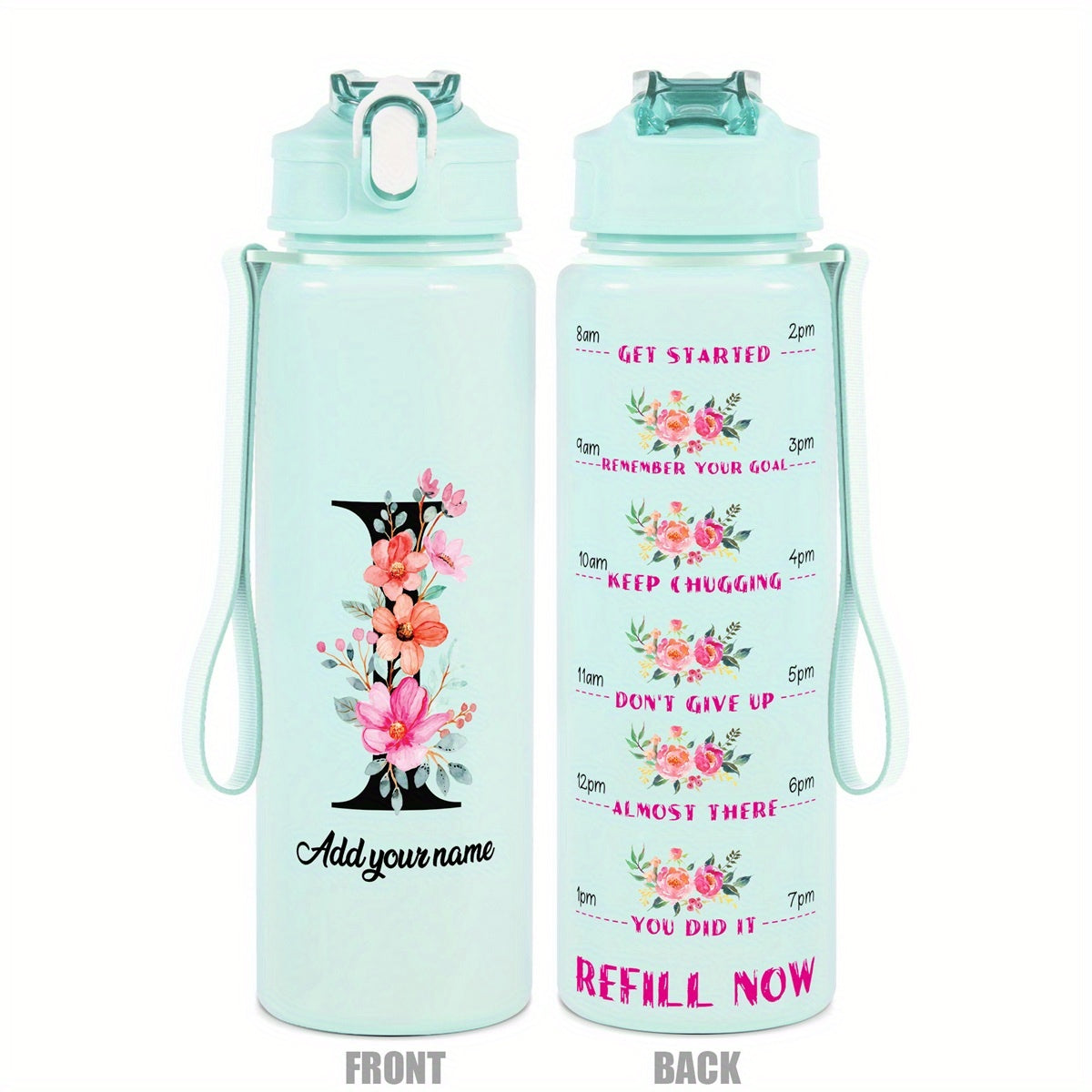 Custom Name 25oz Water Bottle with Time Markers – Leakproof Hydration Tracker Bottle