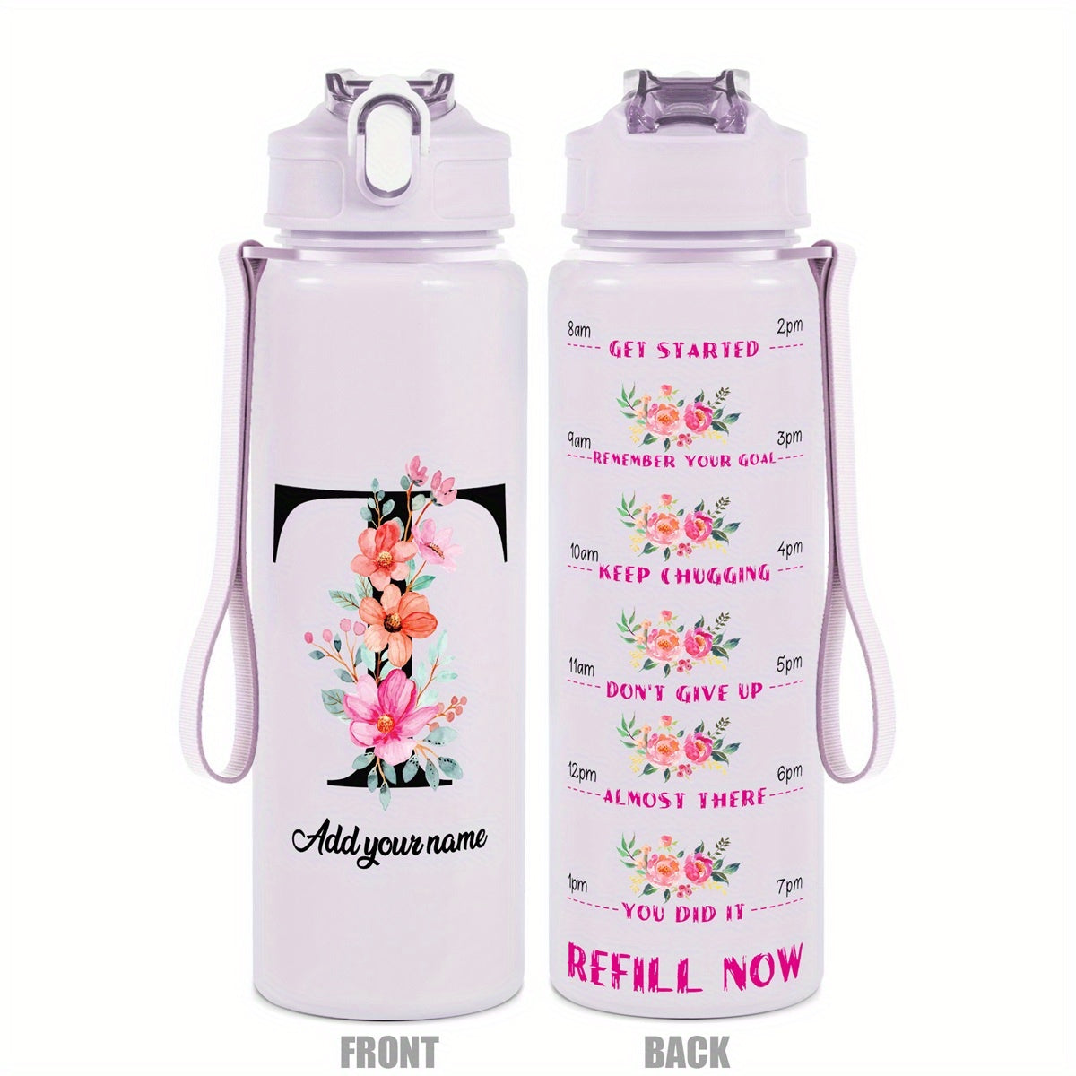 Custom Name 25oz Water Bottle with Time Markers – Leakproof Hydration Tracker Bottle