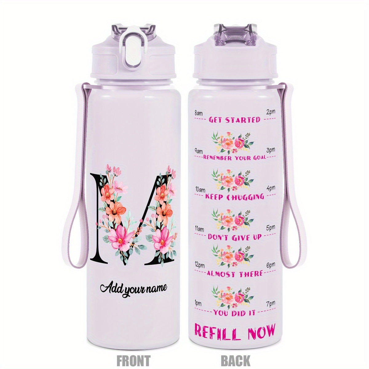 Custom Name 25oz Water Bottle with Time Markers – Leakproof Hydration Tracker Bottle