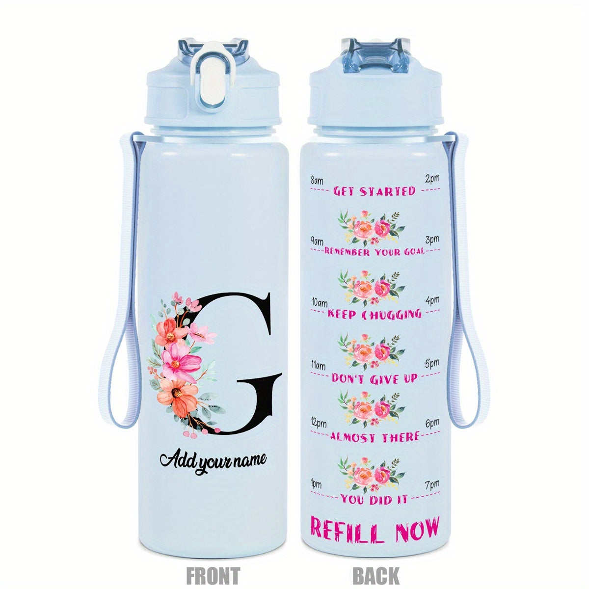 Custom Name 25oz Water Bottle with Time Markers – Leakproof Hydration Tracker Bottle