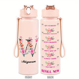 Custom Name 25oz Water Bottle with Time Markers – Leakproof Hydration Tracker Bottle