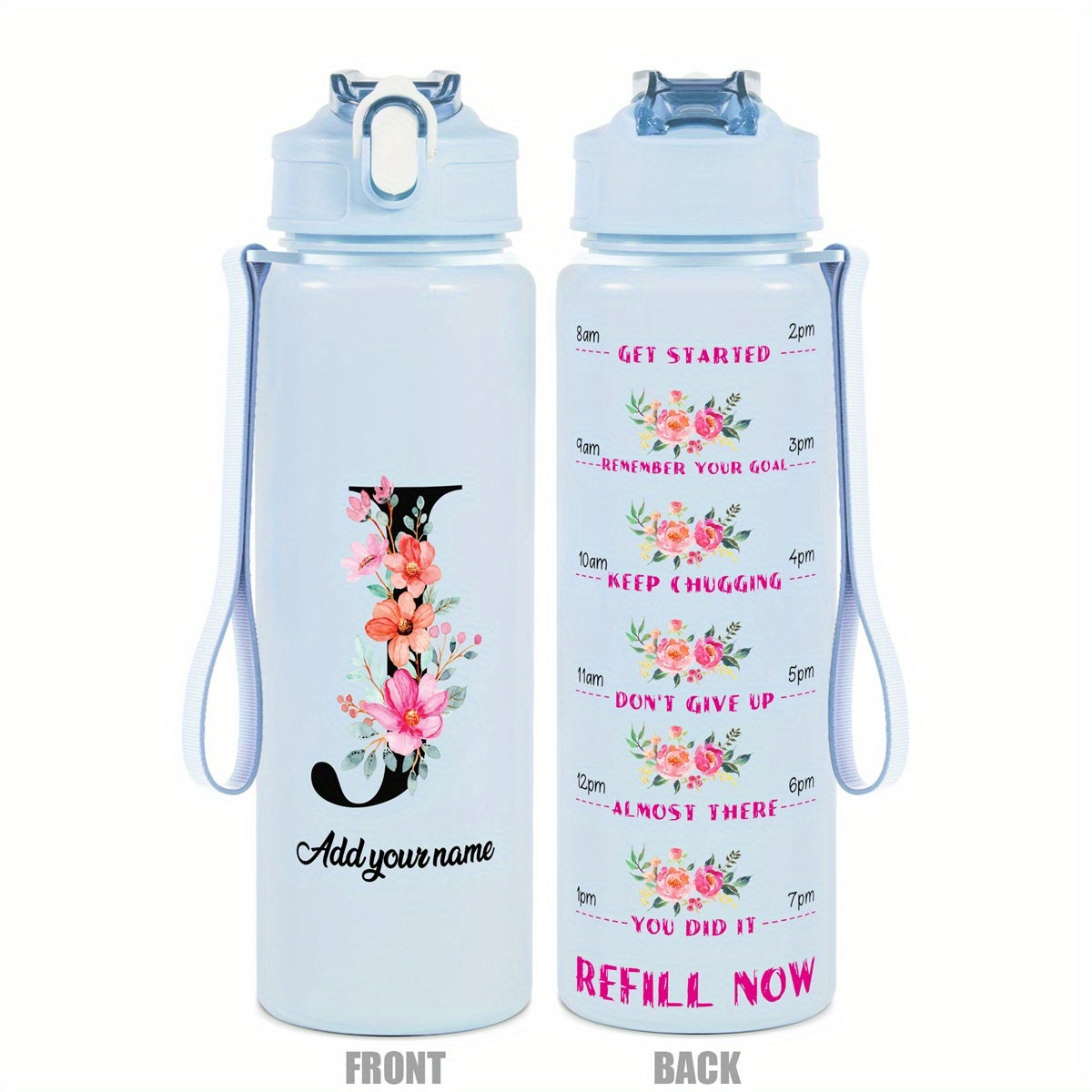 Custom Name 25oz Water Bottle with Time Markers – Leakproof Hydration Tracker Bottle