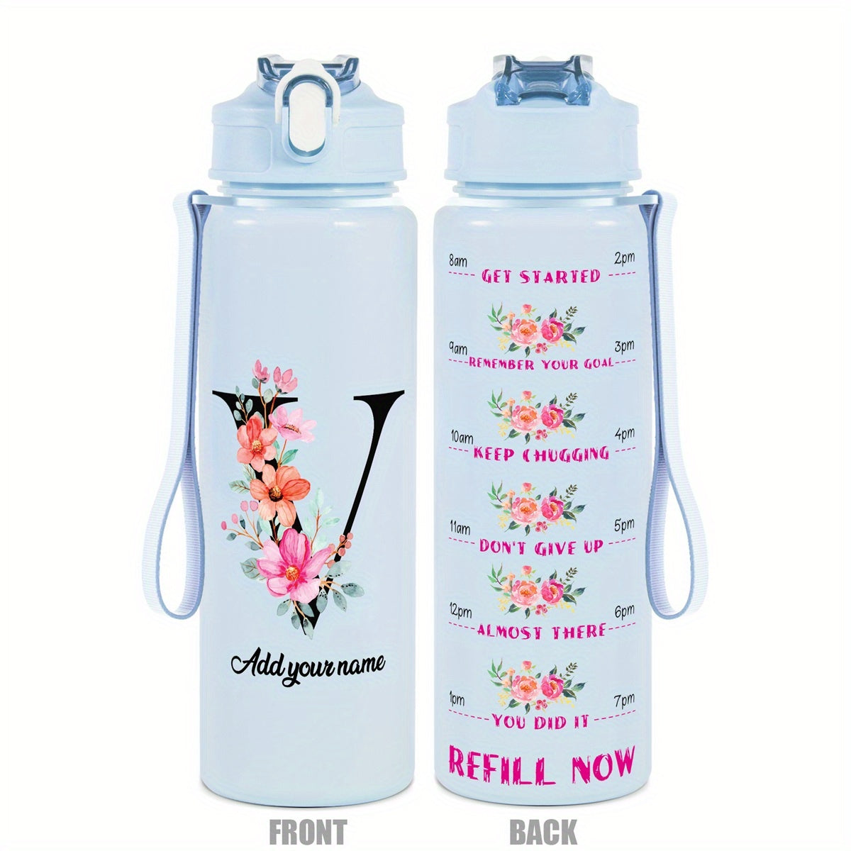 Custom Name 25oz Water Bottle with Time Markers – Leakproof Hydration Tracker Bottle