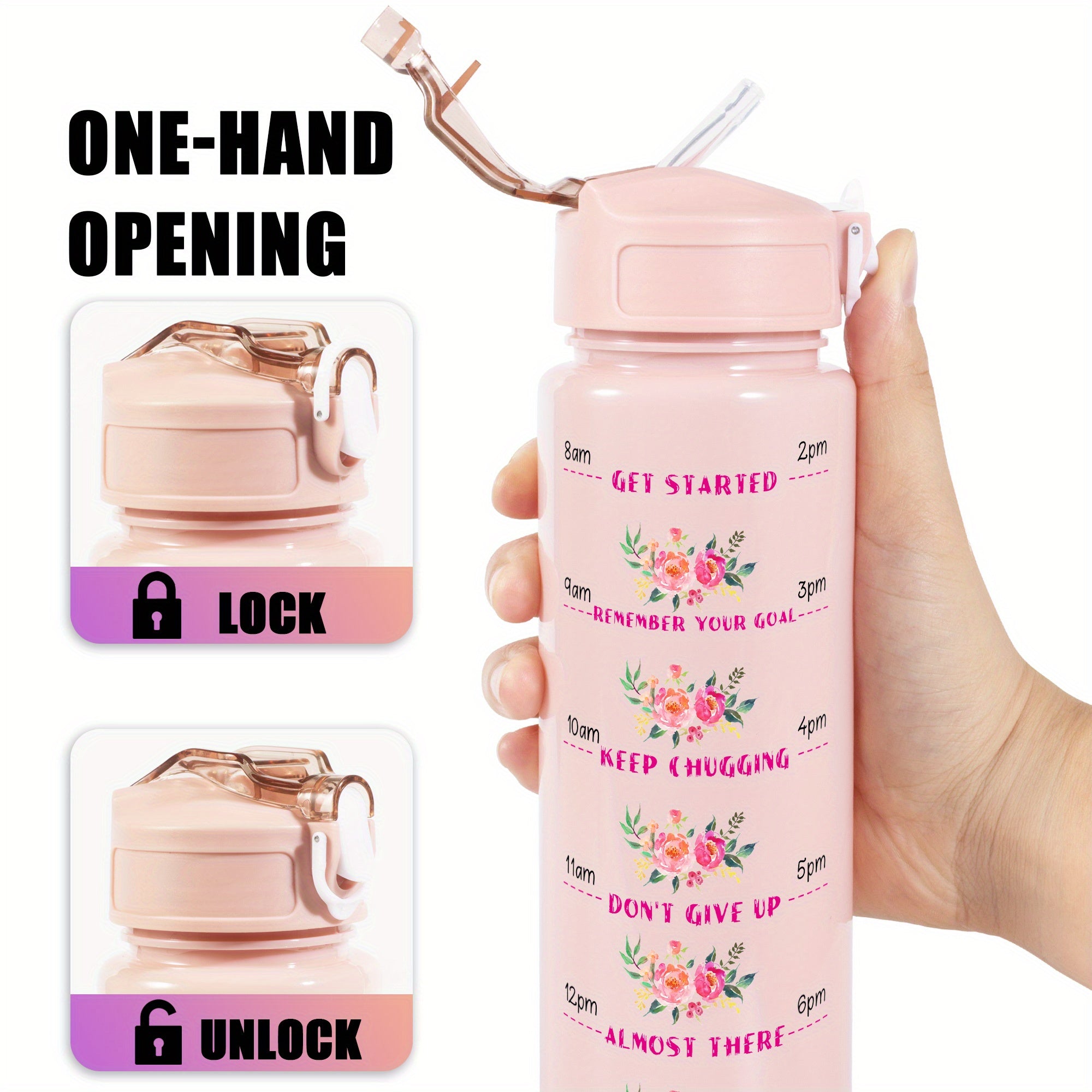 Custom Name 25oz Water Bottle with Time Markers – Leakproof Hydration Tracker Bottle