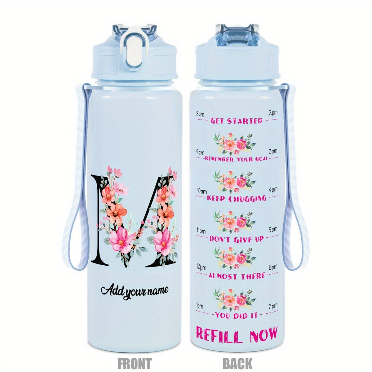 Custom Name 25oz Water Bottle with Time Markers – Leakproof Hydration Tracker Bottle