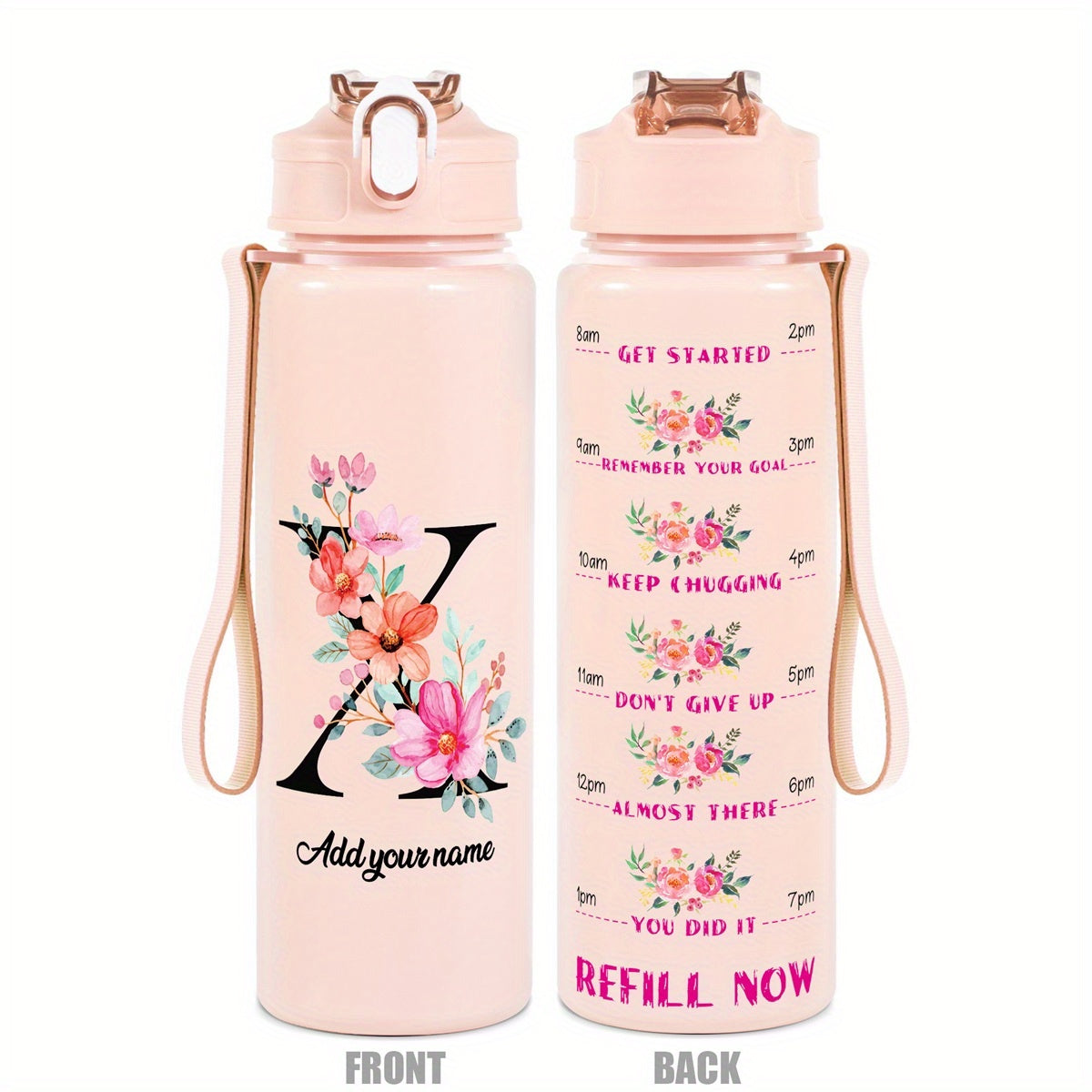 Custom Name 25oz Water Bottle with Time Markers – Leakproof Hydration Tracker Bottle