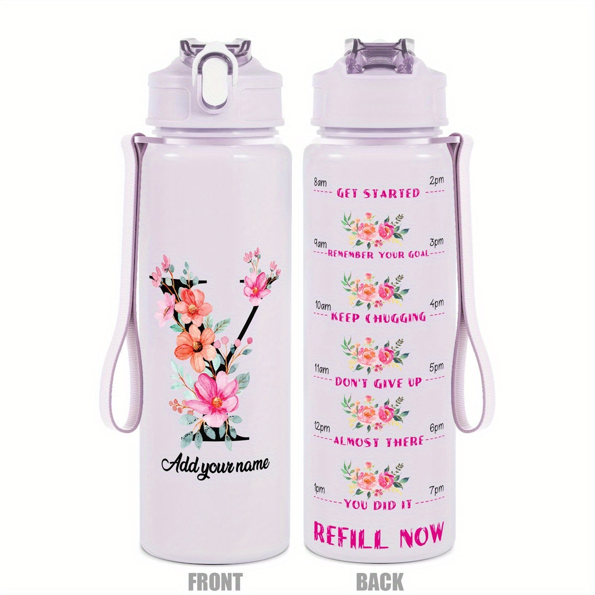 Custom Name 25oz Water Bottle with Time Markers – Leakproof Hydration Tracker Bottle