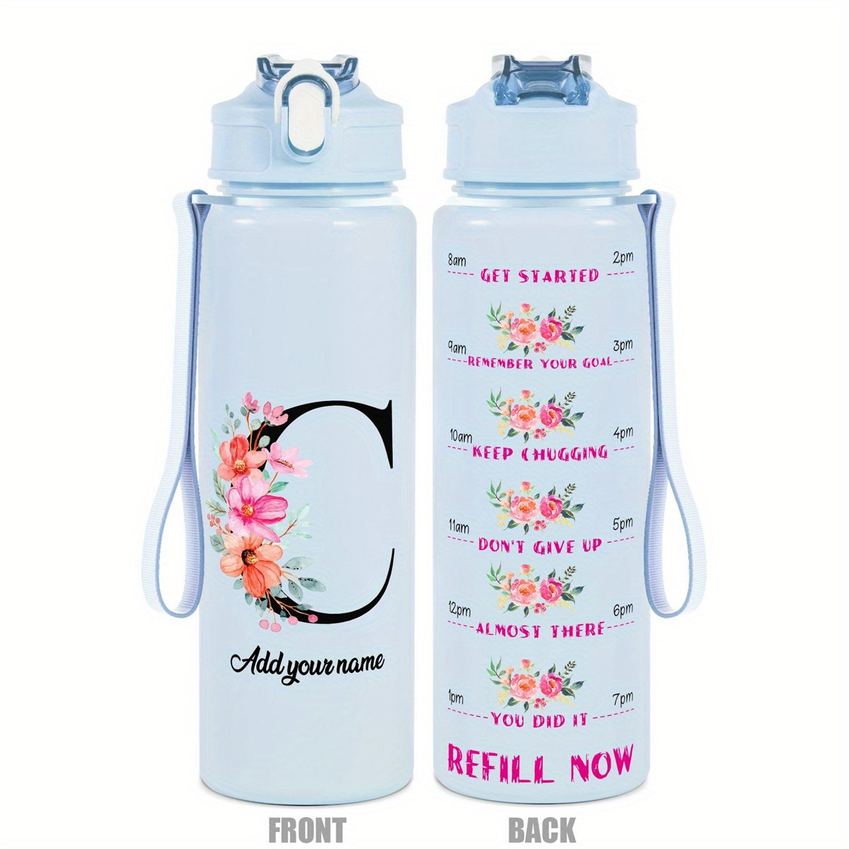 Custom Name 25oz Water Bottle with Time Markers – Leakproof Hydration Tracker Bottle