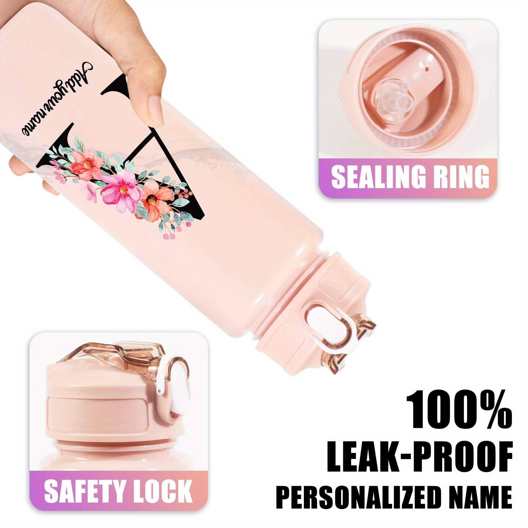 Custom Name 25oz Water Bottle with Time Markers – Leakproof Hydration Tracker Bottle