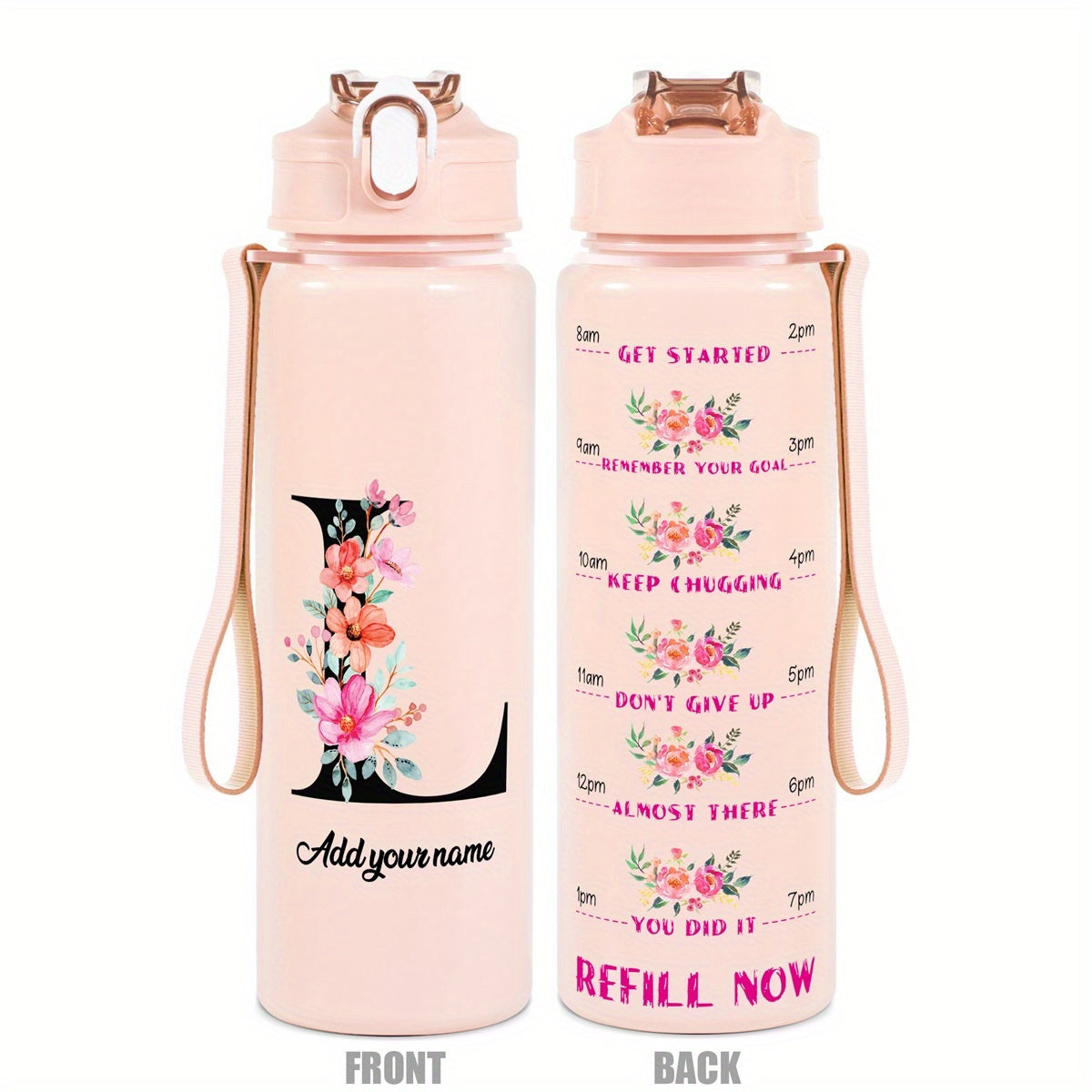 Custom Name 25oz Water Bottle with Time Markers – Leakproof Hydration Tracker Bottle