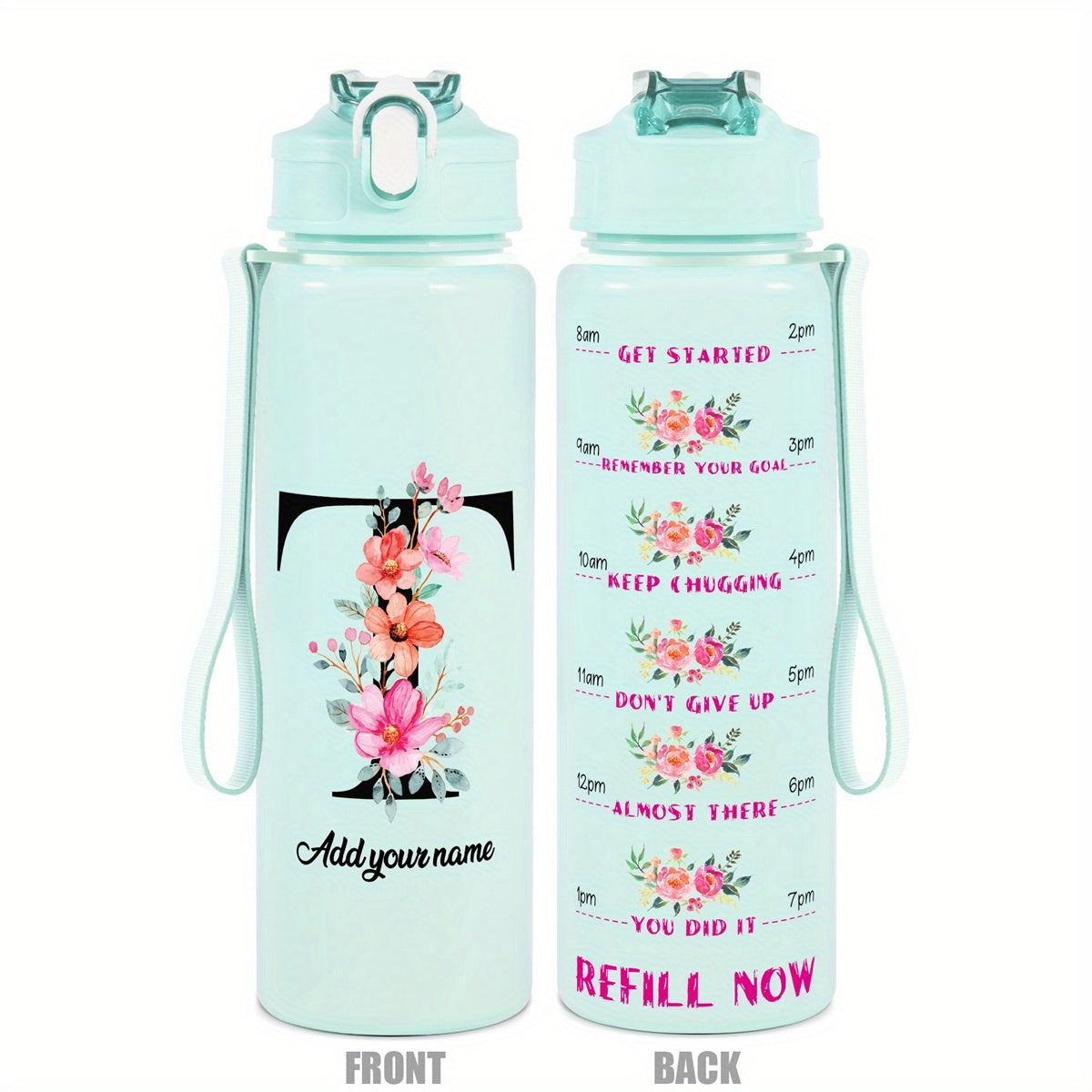 Custom Name 25oz Water Bottle with Time Markers – Leakproof Hydration Tracker Bottle