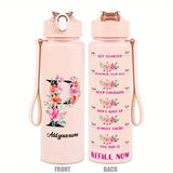 Custom Name 25oz Water Bottle with Time Markers – Leakproof Hydration Tracker Bottle